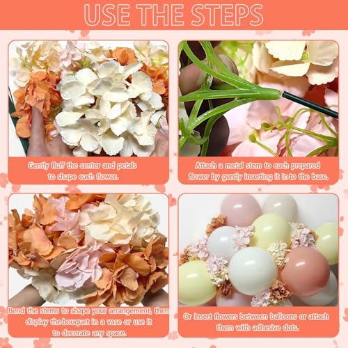 Image of Pink Yellow Peach Balloons with Hydrangea Artificial Flowers, Double Stuffed Pastel Pink Coral White Ivory Balloon Arch for Wildflower Baby Shower Birthday Bridal Shower Easter Tea Party Decor