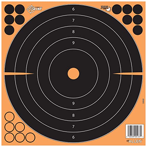 Allen Company Ez Aim Splash® Reactive Adhesive Paper Shooting Targets, Bullseye, Peel Away Target Pad, 12" Square, 5-Pack, Black/Orange #TOP4