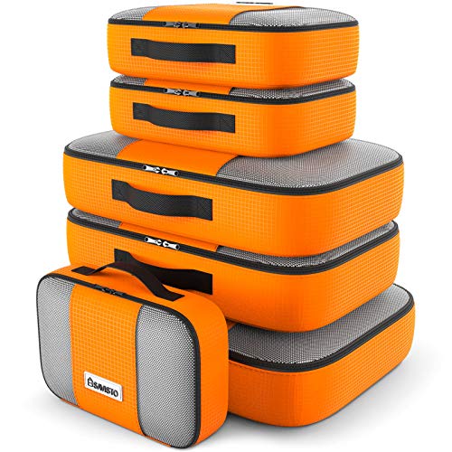 Savisto Organizador de Equipaje  Pequeños, Medianos, Grandes, Extra-Grandes (Set de 6 Organizador Maleta)  Naranja