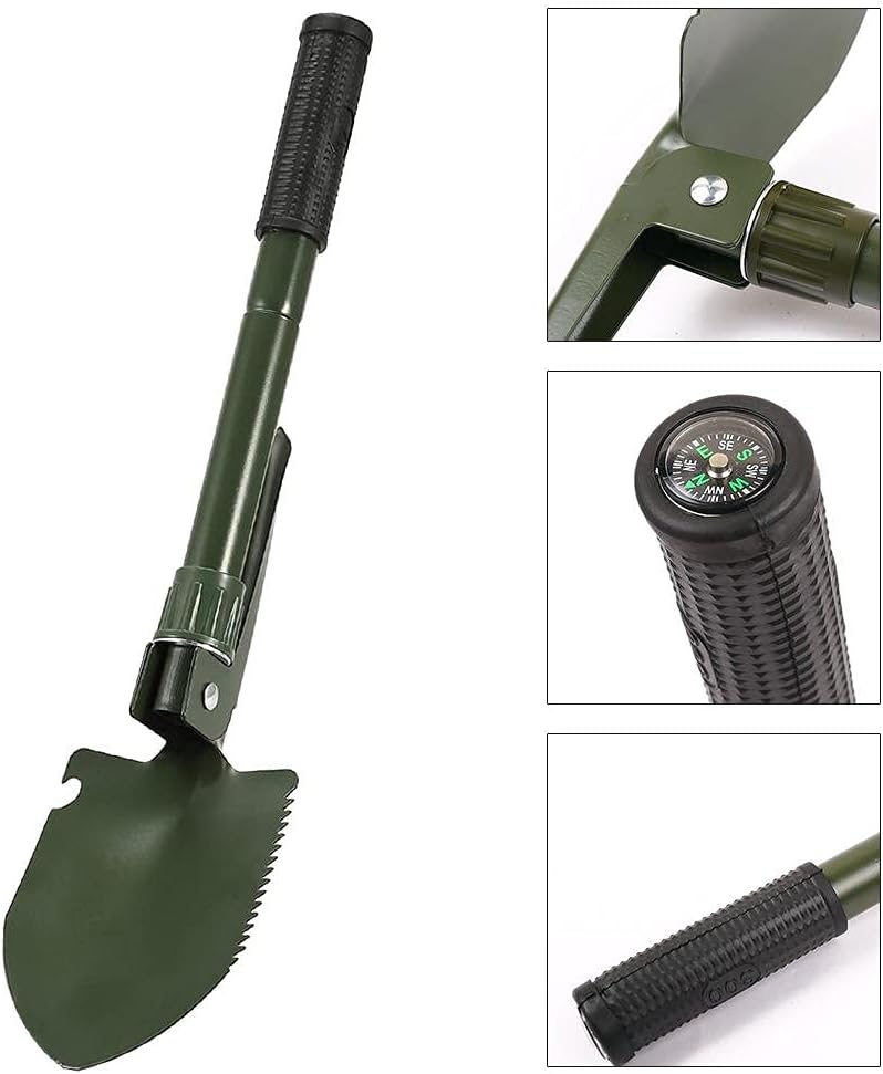 Outdoor Foldable Shovel Multifunctional Carbon Steel Camping Spade Folding Shovel Camping with Storage Bag Children s Spade for Survival Activities (ArmyGreen)