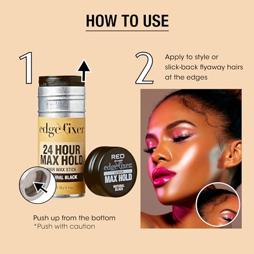 Red by Kiss Hair Wax Stick 24HR Max Hold Edge Fixer Edge Control Pomade Non-Sticky, Non-Oily Flake Free Hair Styling Wax 2.7 oz. (Natural Black) - Thumbnail 4