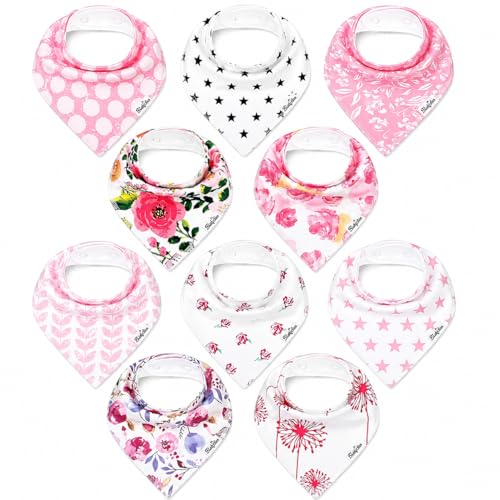 Image of KiddyStar Organic Cotton Baby Drool Bibs | Soft, Adjustable, Absorbent, Unisex Teething Bandana Bibs for Babies