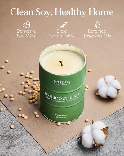 Image of M&SENSE Bamboo Scented Candles Natural Non Toxic, Large Aromatherapy Candle for Stress Relief Meditation Relaxing, Housewarming Gifts for Women Men, 21.2oz 120 Hour Long Burning