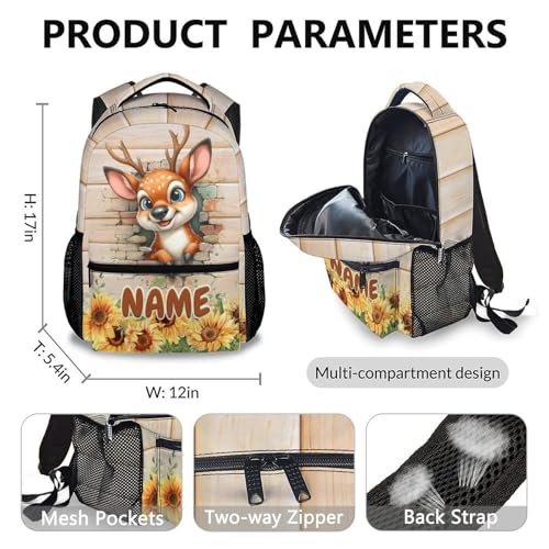 Boys Backpack, Personalized Deer Backpacks, Custom Funny Kids Bookbag, Preschool Elementary Kindergarten School Bag for Boys, Set of 3 17 Inch Animal Bookbags for School Travel2