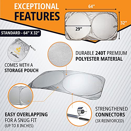 EcoNour Windshield Sun Shade - Blocks UV Rays Sun Visor Protector Sunshade to Keep Your Vehicle Cool and Damage Free | Easy to Use Car Accessories | Fits Most Windshields (Standard 64