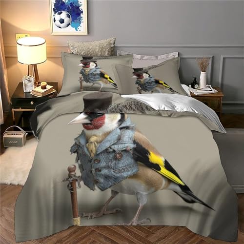 Parure de lit oiseau vintage microfibre résistante avec fermeture éclair