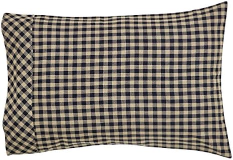 VHC Brands Classic Country Primitive Bedding - Check Pillow Case Set, Standard, Black