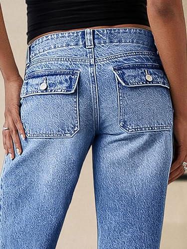 Flamingals Women’s Mid Rise Straight Leg Jeans Stretchy Baggy Boyfriend Wash Denim Jeans Without Belt4