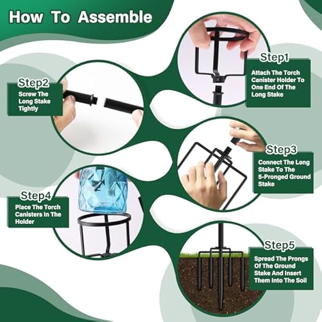 Glass Citronella Torches Set of 4, 12 Oz Outdoor Garden Torch with 5-Prong Grounded Stake, 59 Inch Glass Torch for Home D¨¦cor, Outside Torches for Backyard, Garden, Patio, Blue