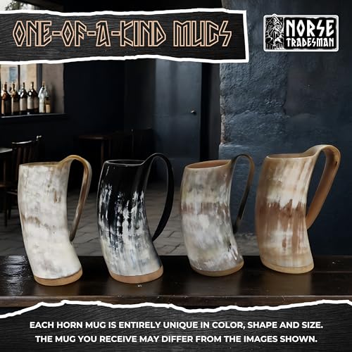 Image of Norse Tradesman Original Viking Drinking Horn Mug - 100% Authentic Beer Horn Tankard with Burlap Gift Sack | The Original, approx. 16 oz