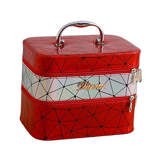 Preisvergleich Produktbild sharprepublic Kosmetiktasche mit Spiegel, Schmuckkoffer Schminkkoffer Kosmetikkoffer Kulturtasche für Damen - rot
