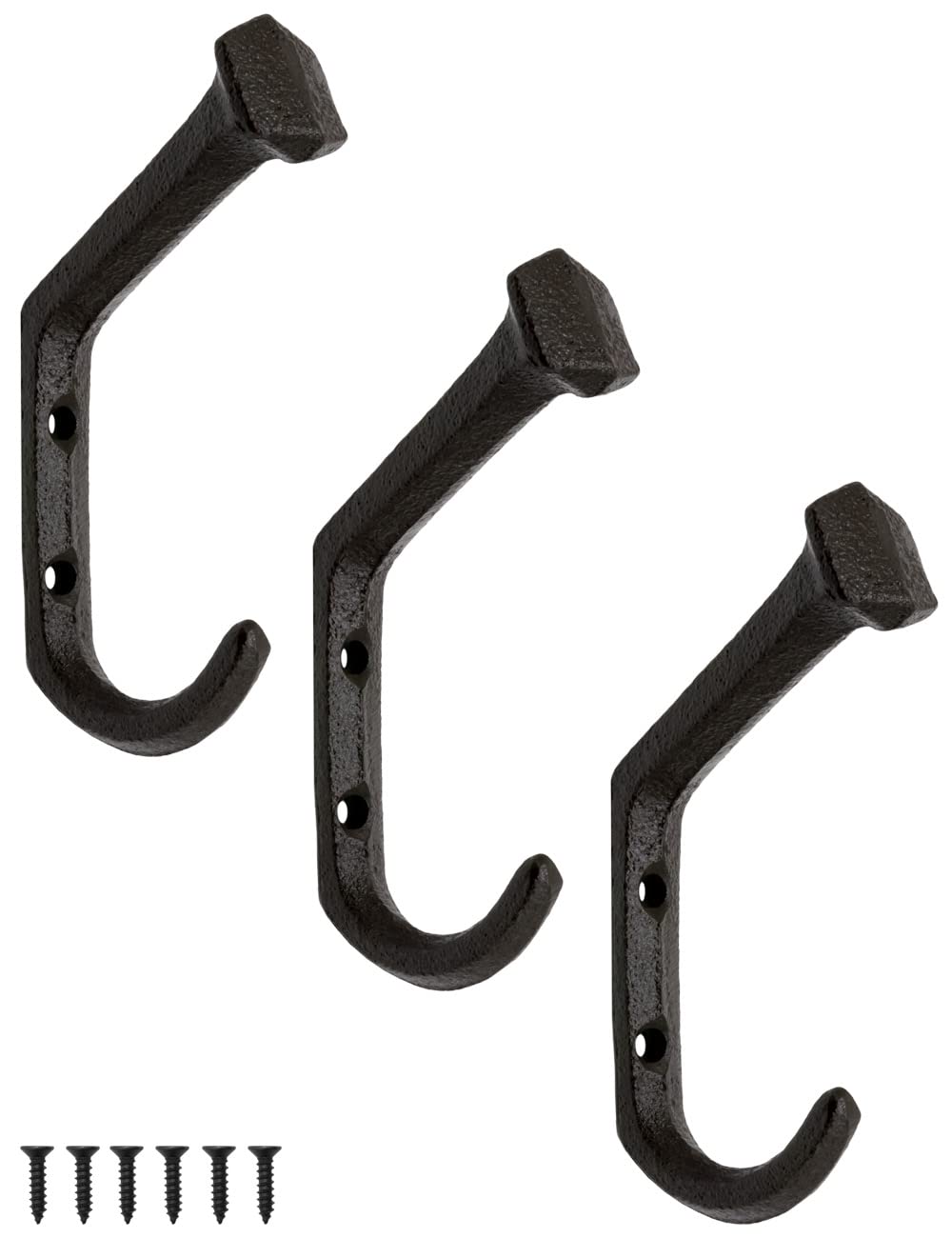 Fuxxer Black Fuxxer® Heavy Rustic Solid Iron Hooks, Coat Hooks, Cast Iron Design, Vintage Country House Retro, Set Of 3,