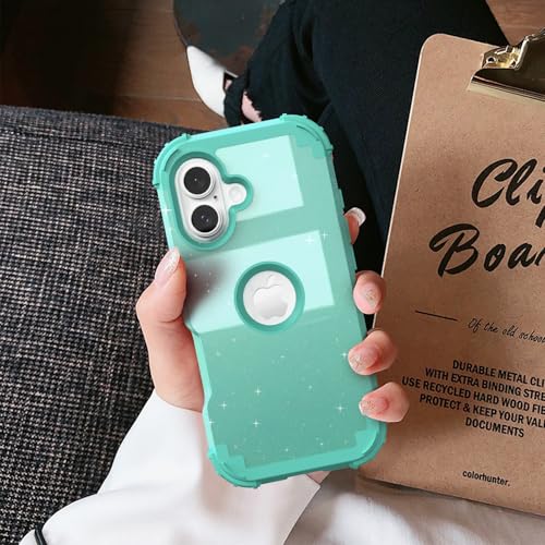 Coque iPhone cyan pailleté antichoc 3 en 1 avec protection écran