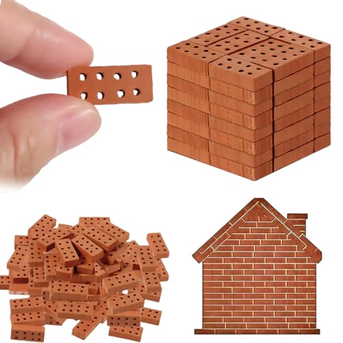 TenaLucy 50 Pièces Mini Briques,Mini Briques Miniatures Tuiles Miniatures Mini Briques Mini Rouges Briques Miniatures Briques de Construction Construction...