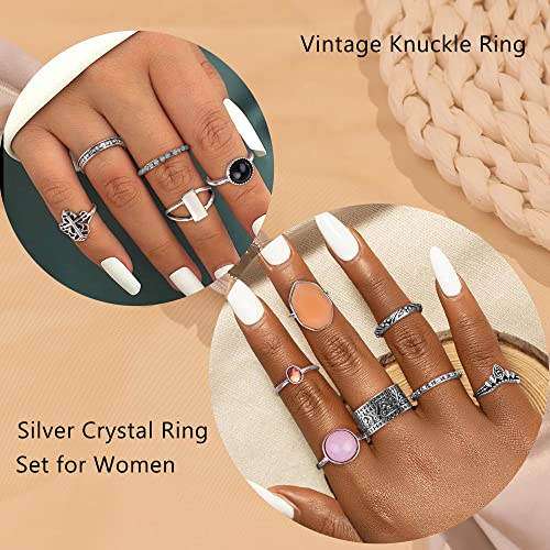 Subiceto 70 Pcs Vintage Crystal Ring Set Silver Knuckle Rings For Women Bohemian Stackable Joint Rings Retro Boho Stacking Joint Finger Rings Pack Sliver #TOP1
