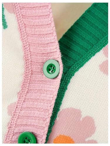 GORGLITTER Girl's Floral Cute Cardigan Button Long Sleeve V Neck Colorblock Sweaters4