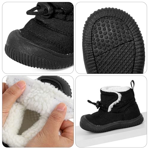 Toddler Snow Boots Double Strap Winter Warm Shoes Baby Faux Fur Lining Soft Fleece Booties with Non-Slip Sole4