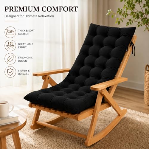 Image of KYNE Rocking Chair Cushion 18 x 50 Inch Thick Tufted Chair Cushion with Backrest and Seat Pad Soft Plush Polyester Filling Non Slip Indoor Outdoor Rocking Chair Replacement Cushion