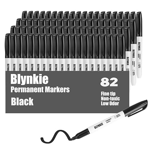 Blynkie Permanent Markers Bulk Fine Tip 82 Pack, Waterproof Markers, Premium Smear Proof Pens, Quick Drying, Office Supplies for School, Office, Home