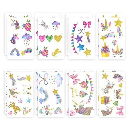 16 Adesivi Per Tatuaggi Con Cavalli Arcobaleno, Adesivi Per Tatuaggi Con Maniche Di Carte Per Bambini, Adesivi Per Tatuaggi Temporanei, Adesivi Decorativi