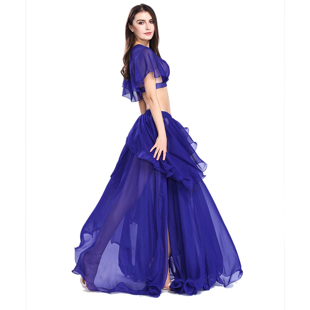 ROYAL SMEELA Costume de Danse du Ventre Tenue de Danse du Ventre Haut et Jupe de Performance Robes en Mousseline de Soie pour Femmes Couleur Unie
