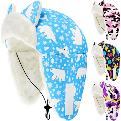 JpGdn Dog Winter Hats for Large Dogs Boy Trapper Hats with Ear Cover Soft Fleece with Adjustable Elastic Cord Bule Polar Bear L