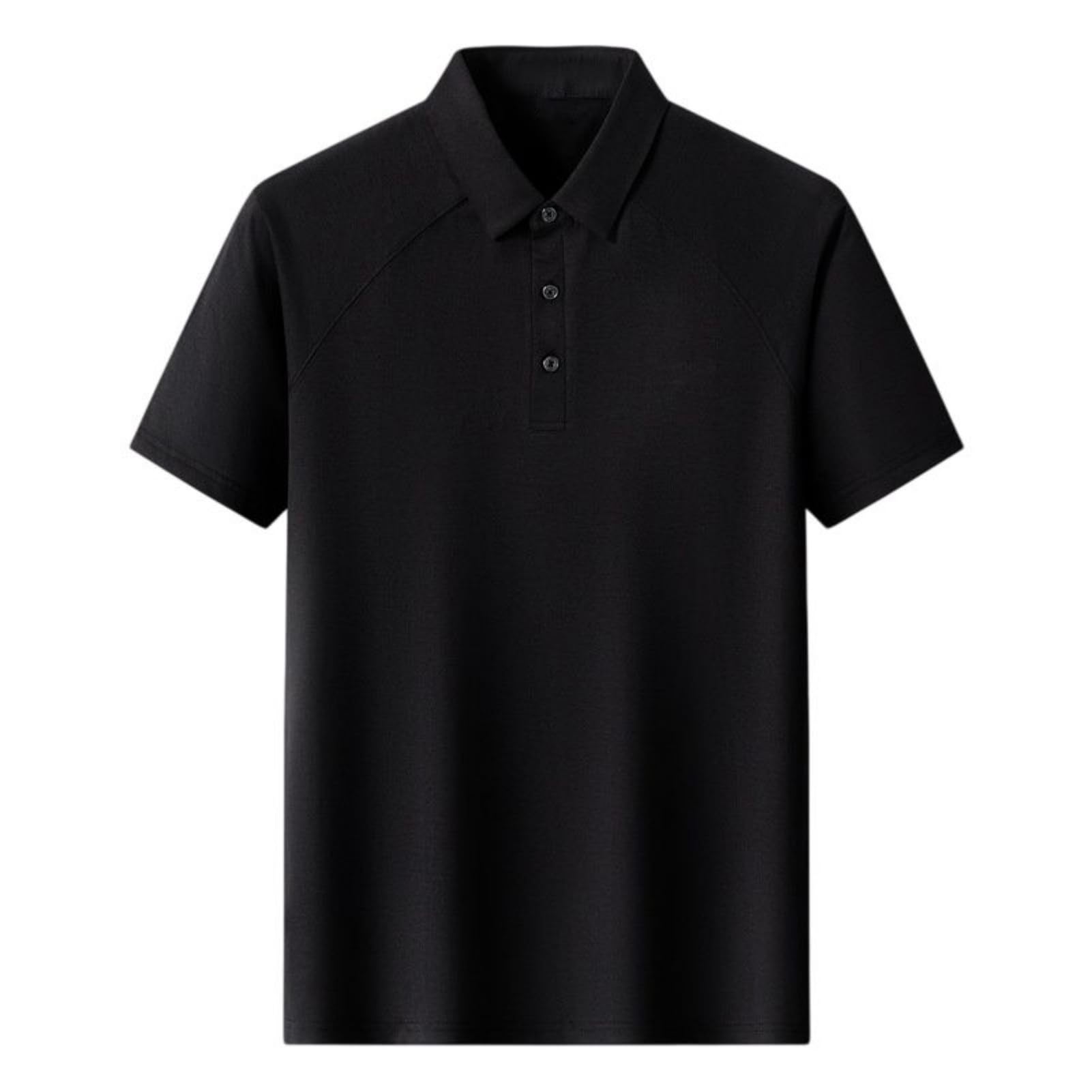 Polo de manga corta de seda de hielo liso para hombre, ajuste recto para uso diario en la oficina