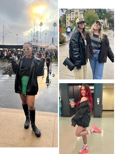 hathne Women's Oversized Leather Jackets Faux Zip Up Fall Fashion Motorcycle Jackets Coats Winter Clothes2