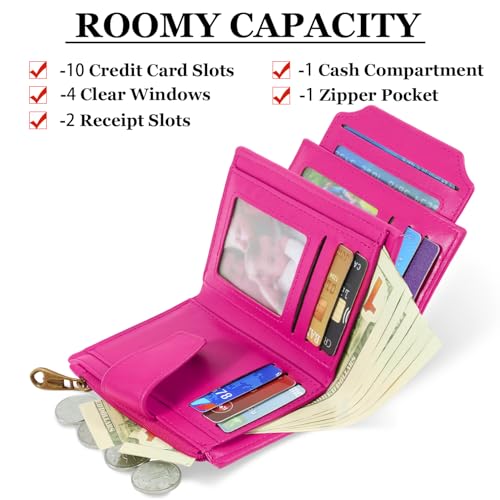 Image of Airkit Small Wallet Women RFID Blocking Soft Leather Bifold Compact Card Holder Wallet for Women with Zipper Coin Pocket 4 ID Window