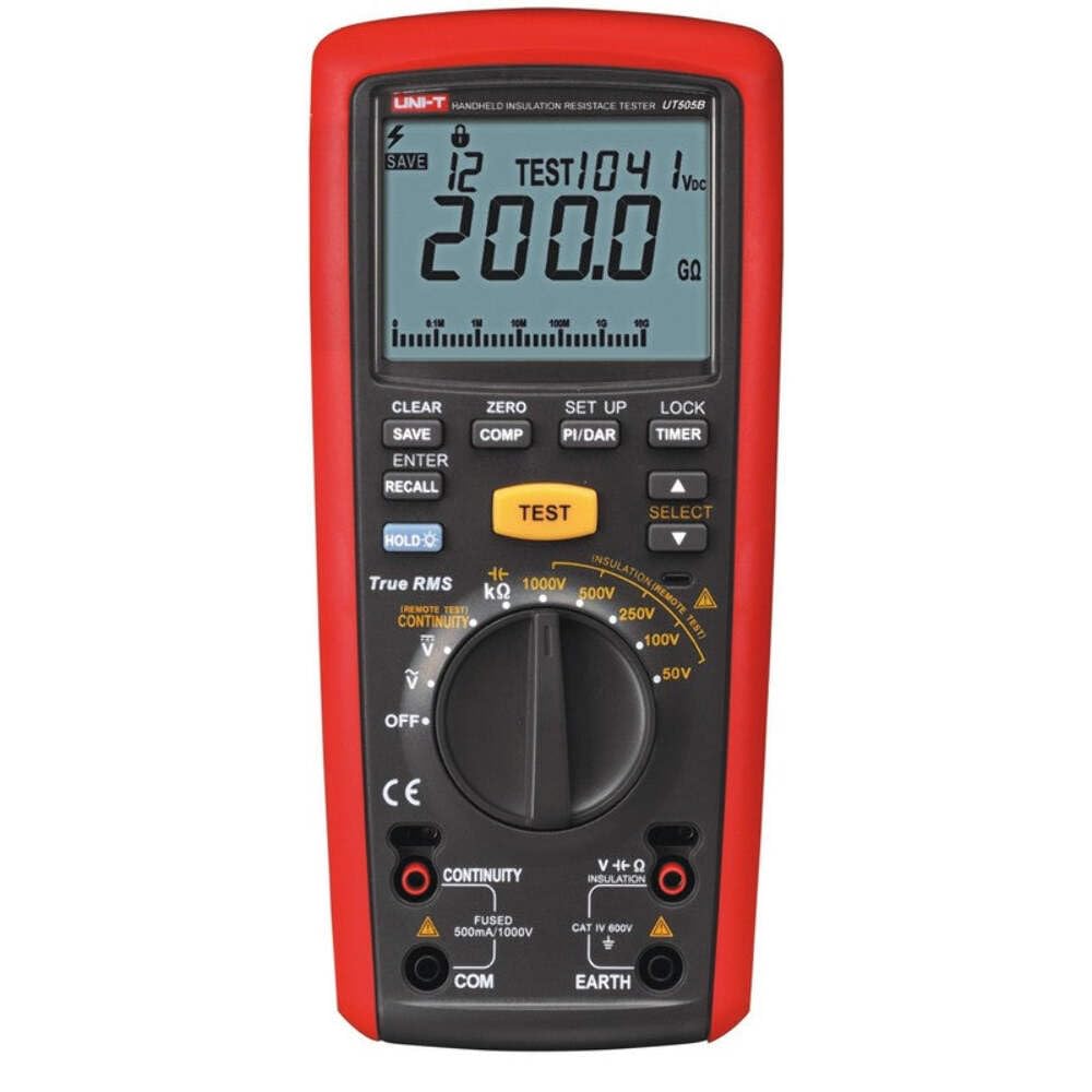 Uni-T Red/Grey Ut505b Series Ut505 Hand Insulation Resistance Tester, 50V/100V/250V/500V/1000V, 1Ma