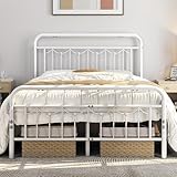Yaheetech Full Size Metal Bed Frames with Vintage Headboard and Footboard, Farmhouse Metal Platform Bed, Heavy Duty Steel Slat Support, Ample Under-Bed Storage, No Box Spring Needed, White