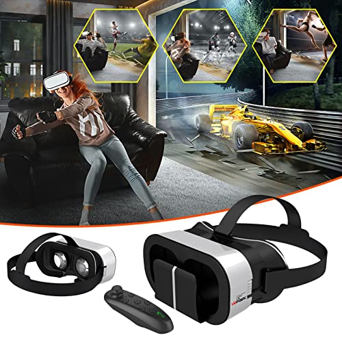 3D Virtual Reality VR Headset with Remote Control Wireless Headset Goggles Play Game Watching Movie Mobile Phone for IMAX Movies & Play Games