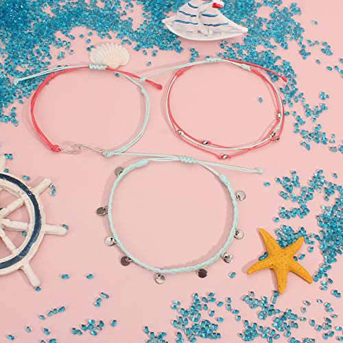 Image of Waterproof String Anklets Cute Beaded Ankle Bracelets Beach Wave Anklet Stainless Steel Coin Boho Ankle Jewelry for Women