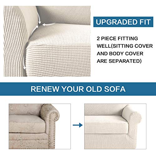 H.versailtex 2 Piece Couch Cover Stretch Stylish Chair Cover Furniture Cover/Protector Featuring Jacquard Textured Twill Fabric, High Spandex Slipcover Machine Washable(Chair, Natural) #TOP4