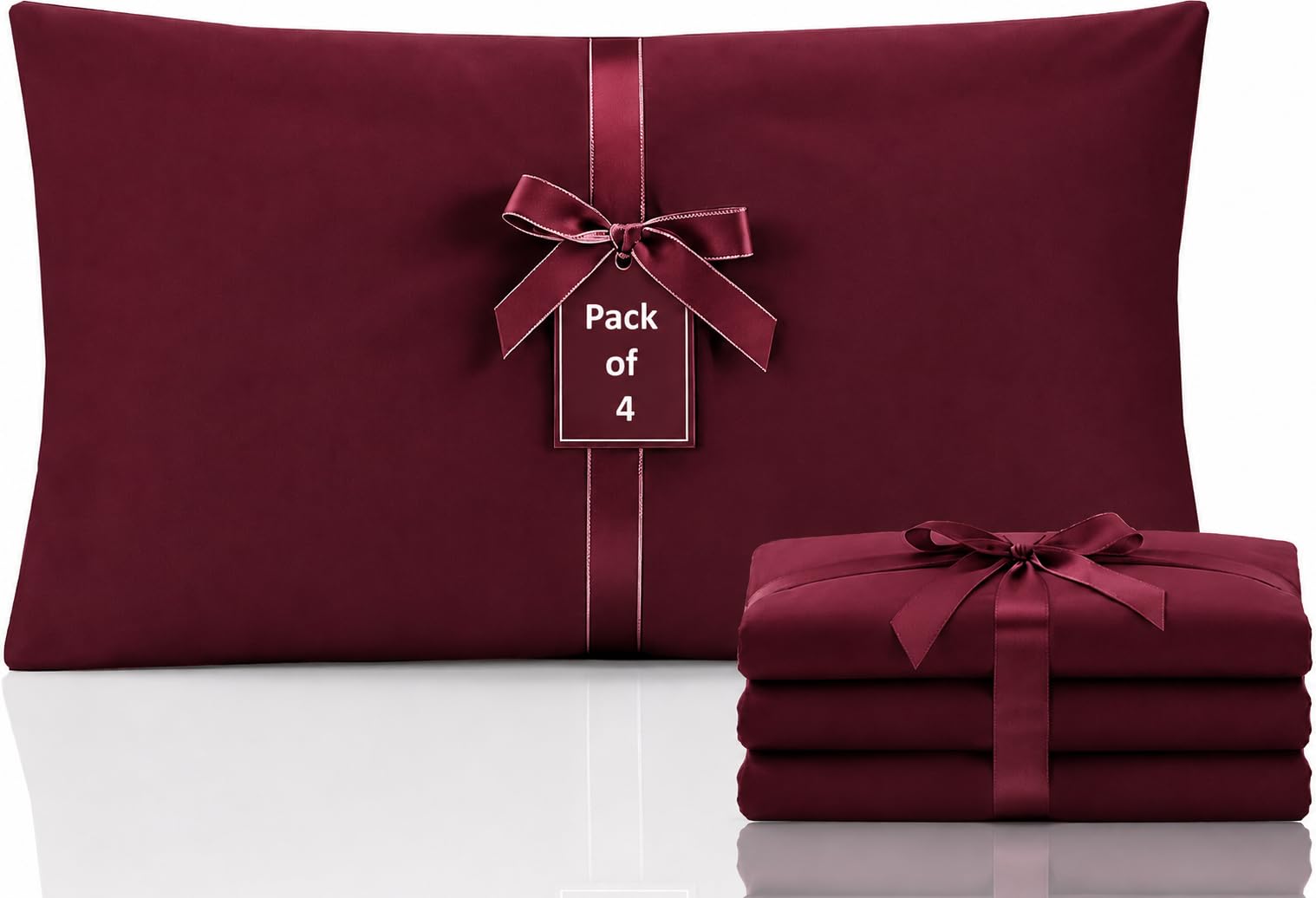 Moonlight Bedding Pillow Cases 4 Pack – Burgundy Pillowcases Envelope Closure Super Soft Brushed Microfiber Standard Size House Wife Pillow Covers, (50 X 75 CM)