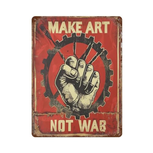 Make Art Not War plaque fer grunge pour salon industriel
