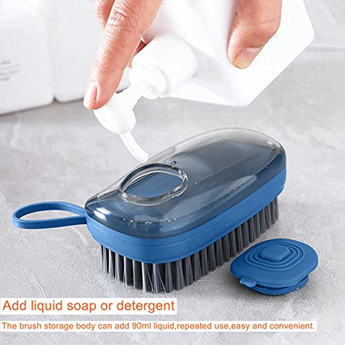 Image of Soft Cleaning Brush Hand Broom for Car /Bed /Couch /Draft /Garden /Furniture /Clothes Bedspread Carpet Cleaning Brush, Cleaning Brush with Soap Dispenser Scrub Brush,Washing Brush,Blue (Pack of 1)