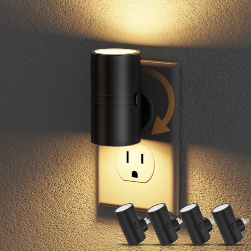 Image of JandCase LED Night Light Plug in, Rotating Night Lights Plug into Wall [4 Pack], Dusk to Dawn Sensor, 2 Level Brightness Adjustable Nightlight, Warm White 3000K, for Bathroom Bedroom Hallway Stairs