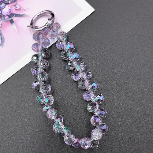 Image of TENOC Beaded Phone Wrist Strap, Purple | Cellphone Lanyard Chain, Sparkling Wristlet Bracelet, For Women