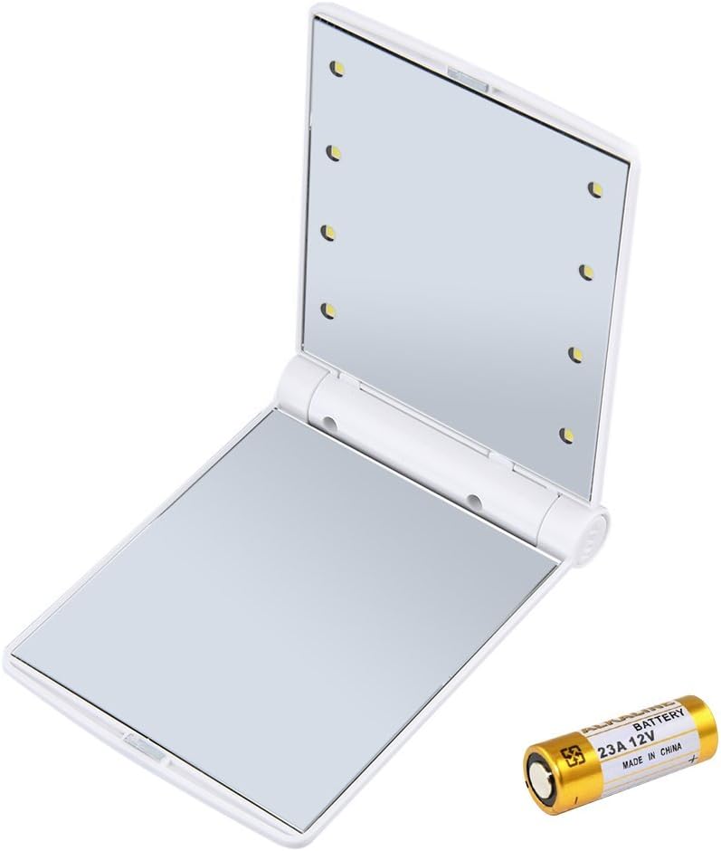 Compact & Travel Mirrors,8 LED Lighted Makeup Mirror,Daylight Color,Battery Operated, High-Definition Clarity Cosmetic Mirror for Home and Travel (White)