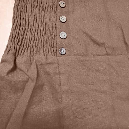 YOLAI Women's Casual Long Palazzo Pants Elastic High Waist Wide Leg Trousers Cotton Linen Loose Pants (D, M)3