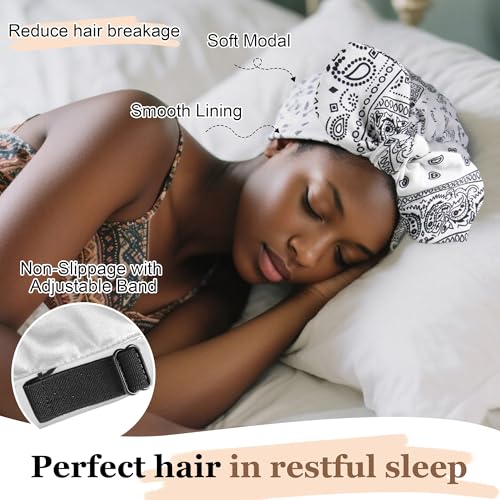 Image of Ababalaya Satin Lined Beanies for Women Chemo Headwear Silky Lined Cotton Sleeping Cap
