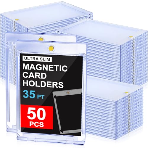 YZtree 50ct Magnetic Card Holders: 35pt One Touch Card Holder for Trading Cards, U-V Protection Hard Cards Sleeves Case for Sports Game, Football, Baseball