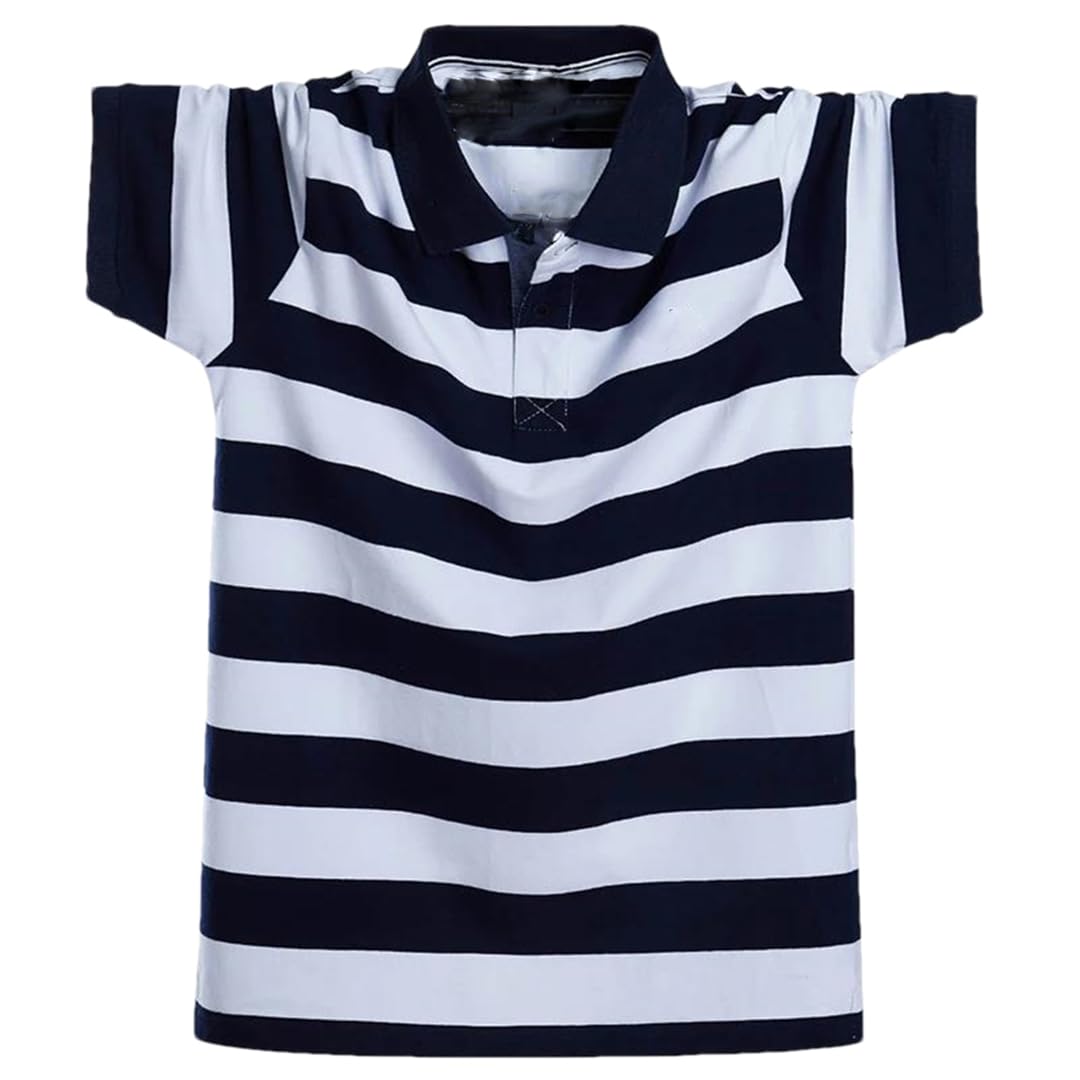Ruereuu Polo da uomo a maniche corte con scollo a V, casual, a righe, in cotone, per lavoro, golf