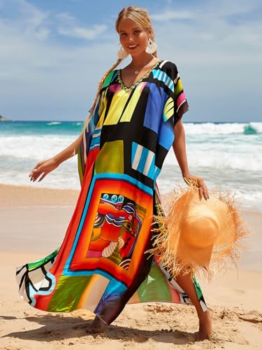 Image of NFVNKJ Women's Plus Size Beach Lounge Kaftan Maxi Dress Swimsuit Coverup for Women