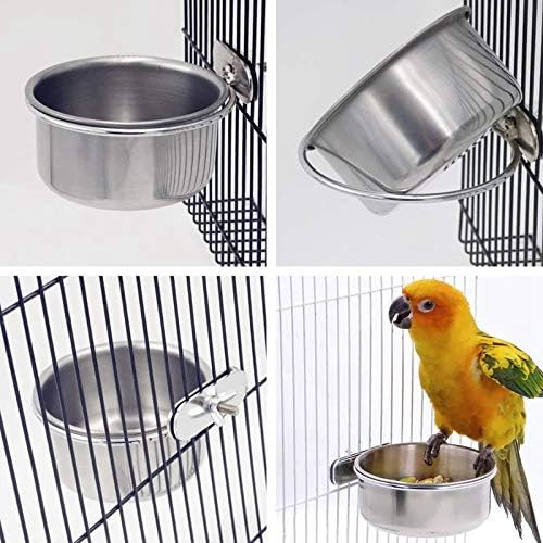 3 Pieces Bird Feeding Dish Cups Stainless Steel Parrot Feeding Cups Animal Cage Water Food Bowl Bird Cage Cups Holder with Clamp Holder for Bird Parrot Small Animal