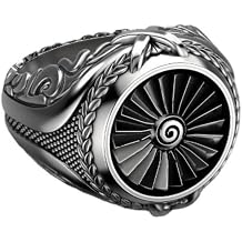 925 Sterling Silver Creative Heavy Metal Turbine Ring Men's Unique Aggressive Fan Ring Mechanical Punk Gear Ring Size 6-10 Size 10