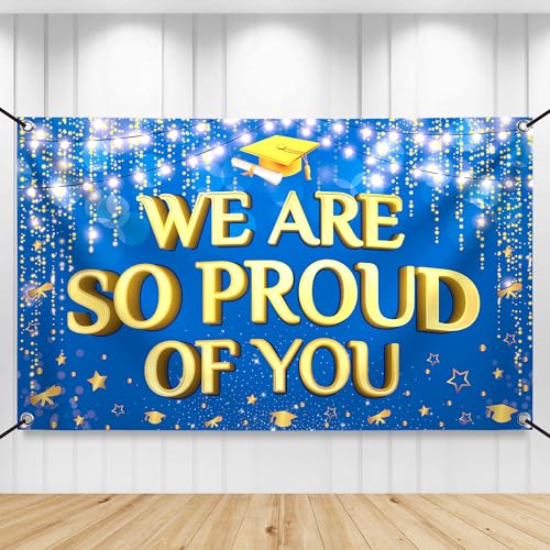 Image of KatchOn, We are So Proud of You Banner Blue - XtraLarge 72x44 Inch | Graduation Backdrop Blue and Gold for Graduation Decorations 2026 | Congratulations Banner, Class of 2026 graduation banner