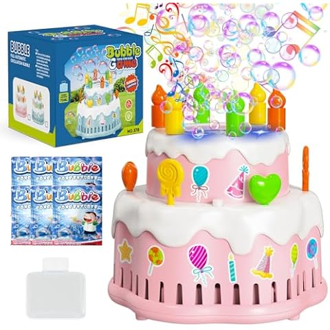 Panamalar Birthday Cake Bubble Machine, Automatic Bubble Blower Machine for Kids Toddlers with Music/Lights/Solution,10000+ Bubble/Min 13 Holes Bubble Maker Toys for Outdoor Birthday Wedding Gift Cover