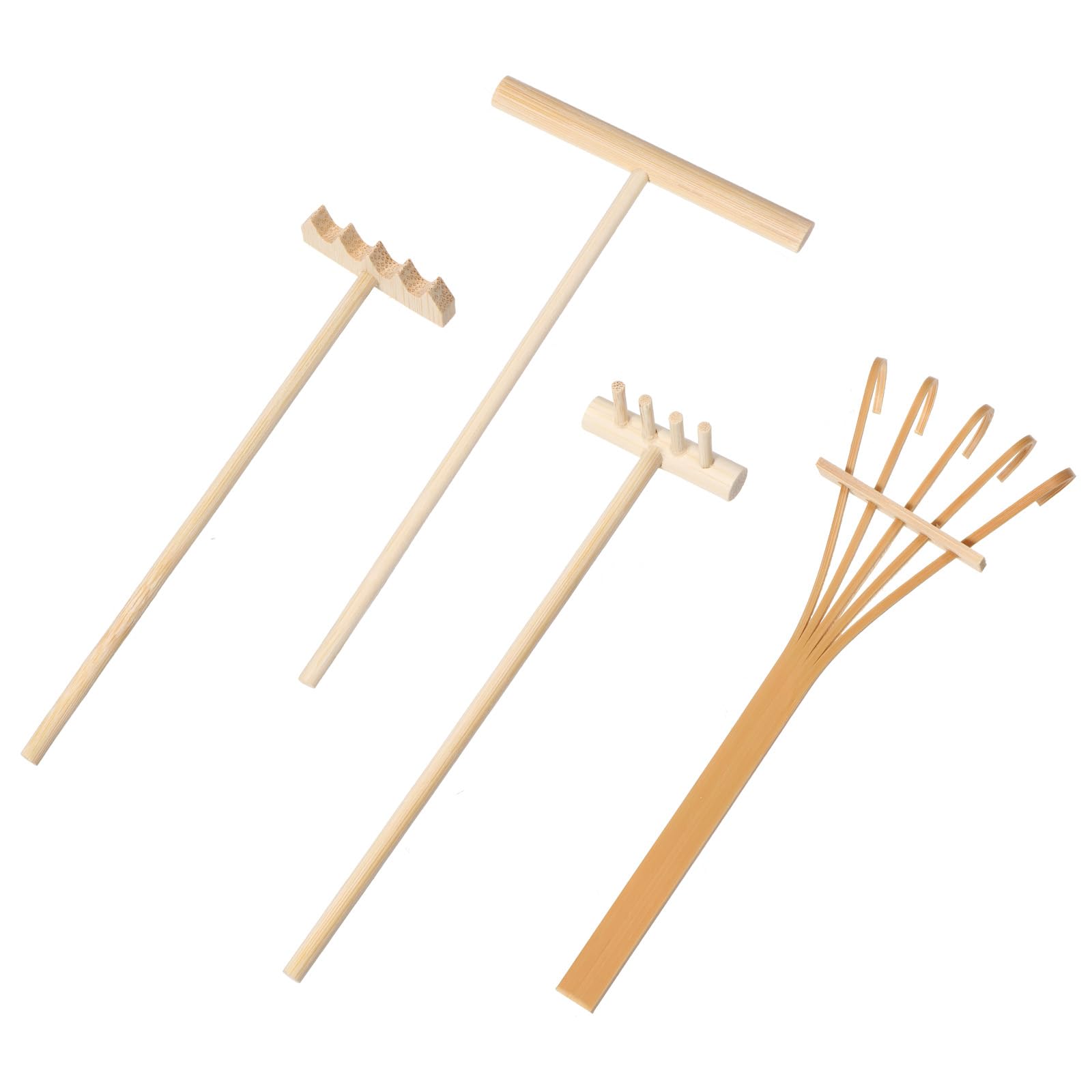 Set di 4 mini rastrelli Zen da giardino in miniatura | Rastrello Zen, mini attrezzi da giardino per casa, ufficio, tavolo, casa delle bambole, giocattolo